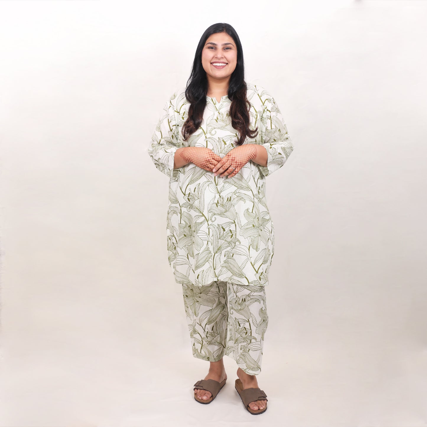 White & Olive Green Tropical Co-ord Set