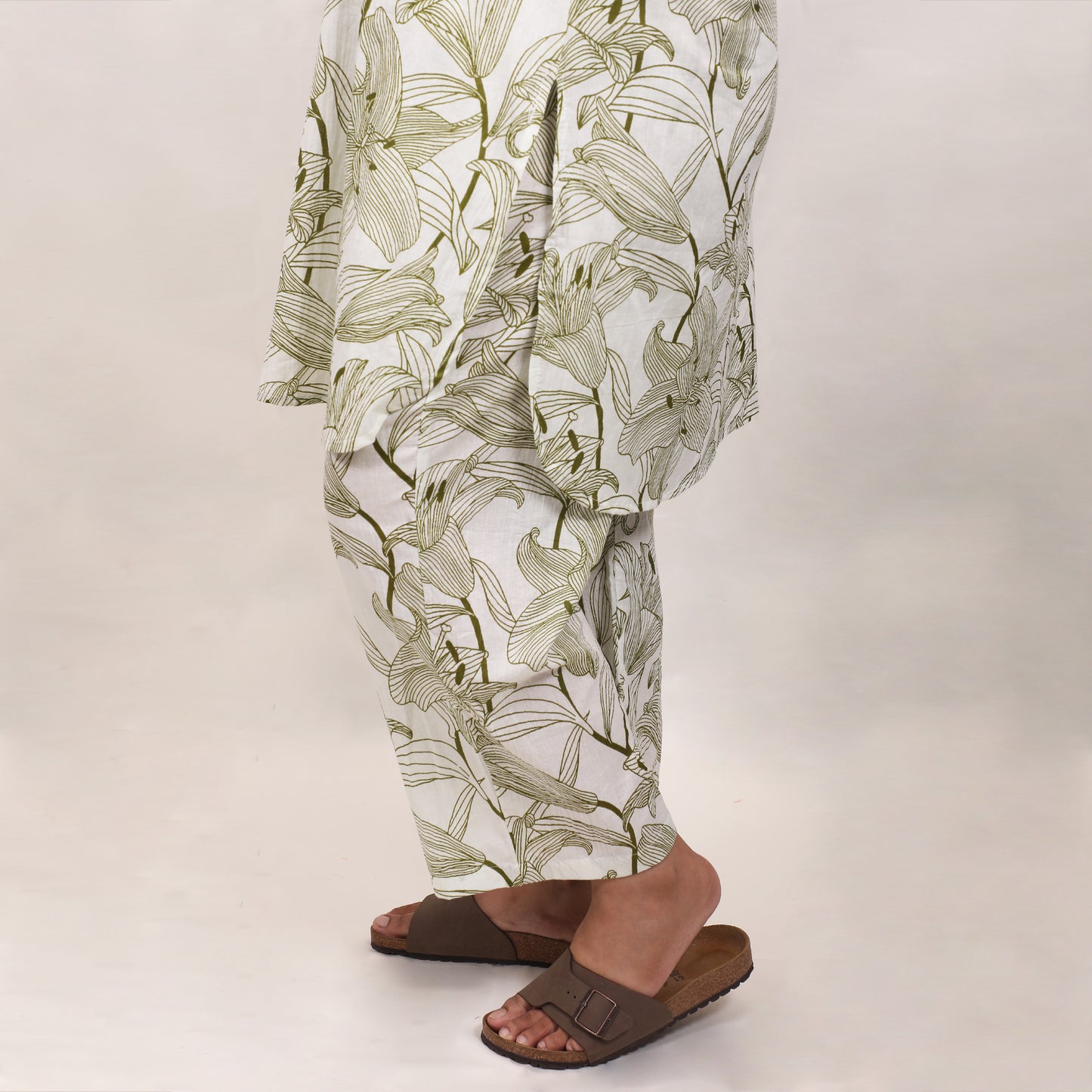 White & Olive Green Tropical Co-ord Set