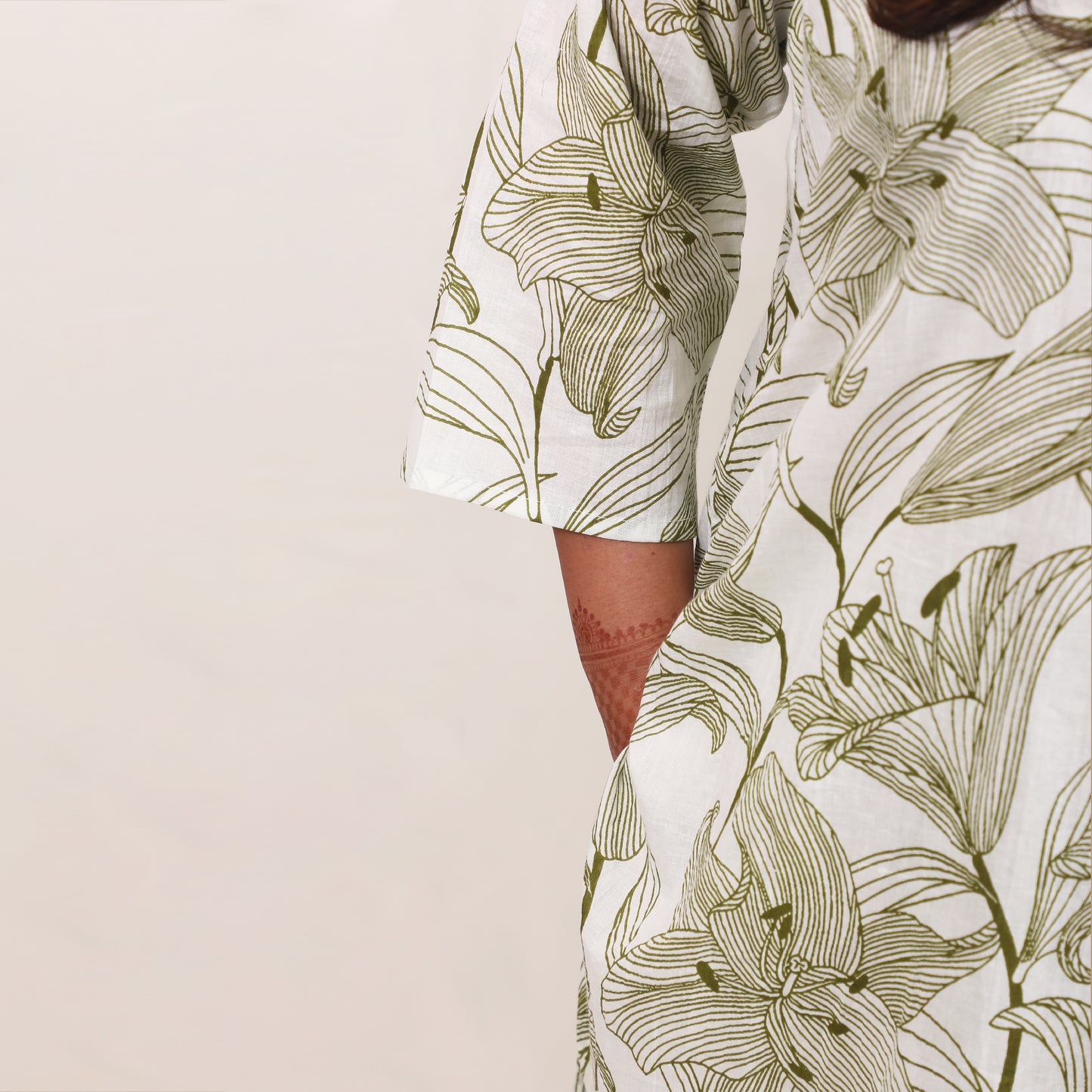 White & Olive Green Tropical Co-ord Set