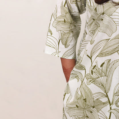 White & Olive Green Tropical Co-ord Set