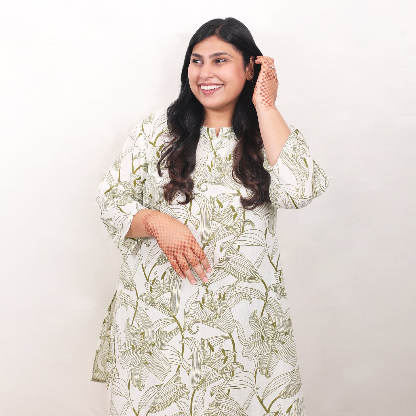 White & Olive Green Tropical Co-ord Set