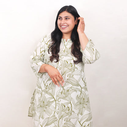 White & Olive Green Tropical Co-ord Set