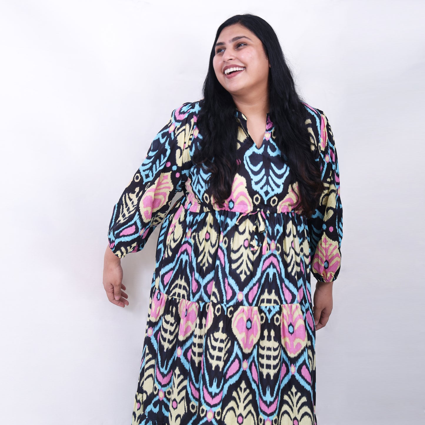 Black Neon Ikkat Dress
