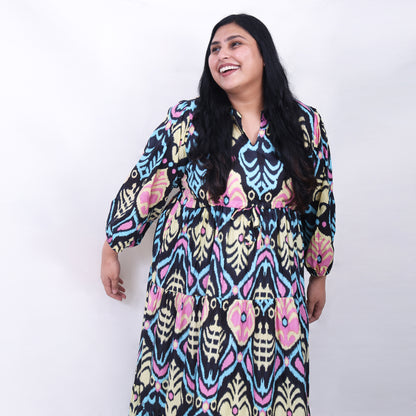 Black Neon Ikkat Dress