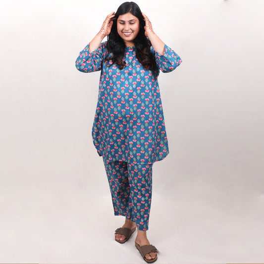 Denim Blue Butti Print Co-ord Set