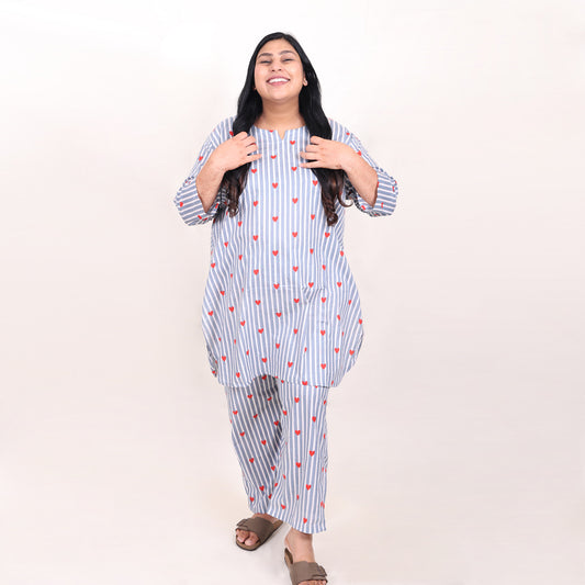 Dusty Blue Hearts Co-ord Set