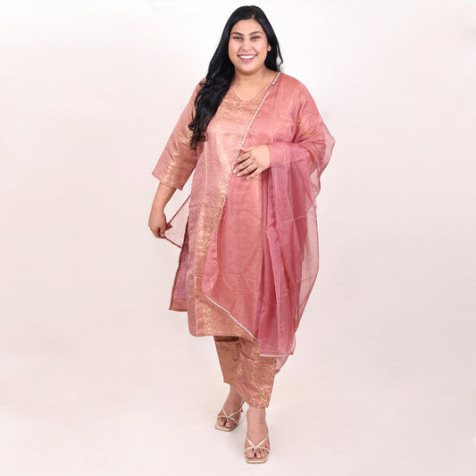 Banarasi Rose Gold Suit with Dupatta