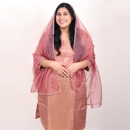 Banarasi Rose Gold Suit with Dupatta