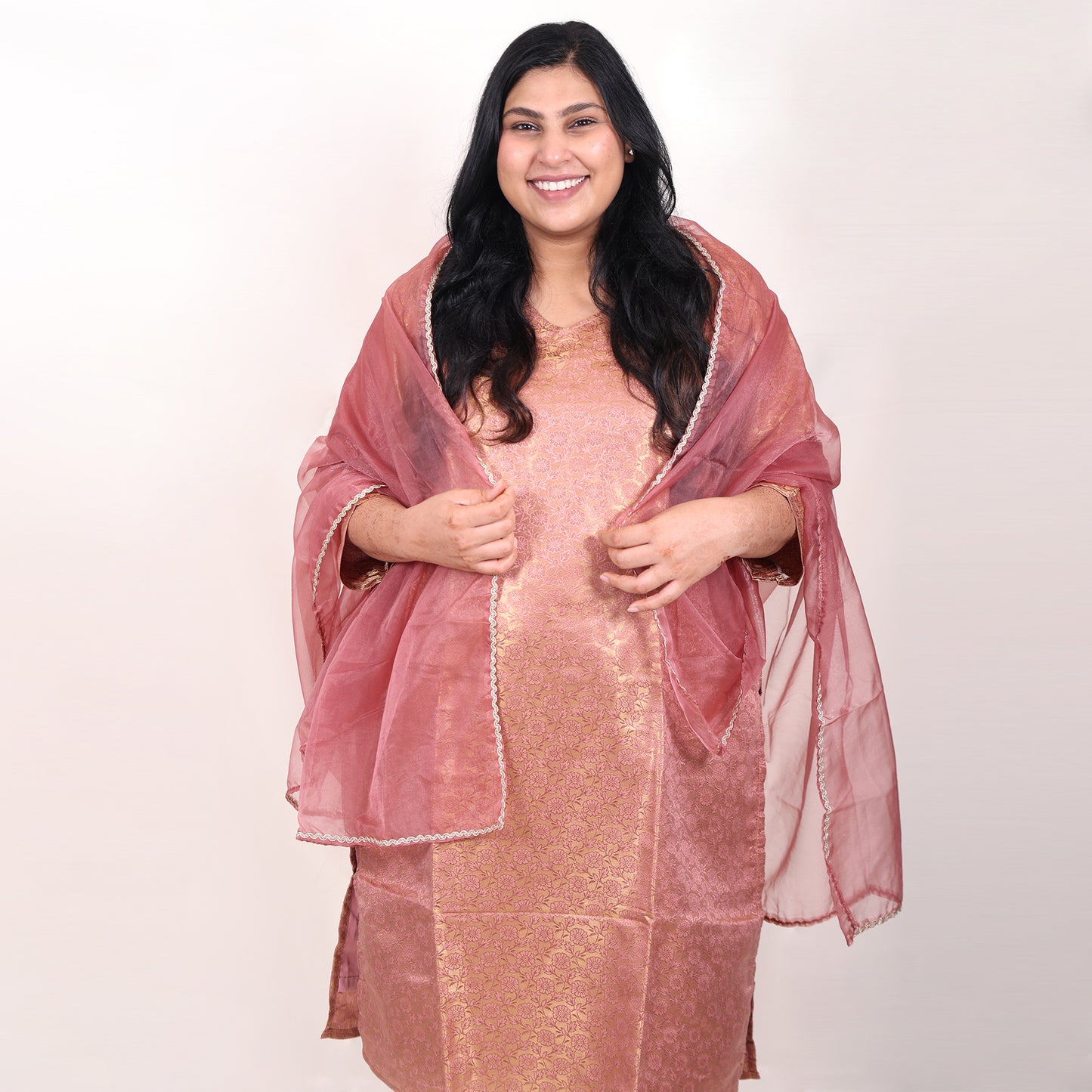 Banarasi Rose Gold Suit with Dupatta