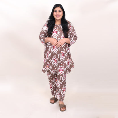 Mocha Ikkat Co-ord Set